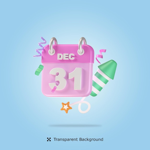 31 december calendar 3d icon illustration