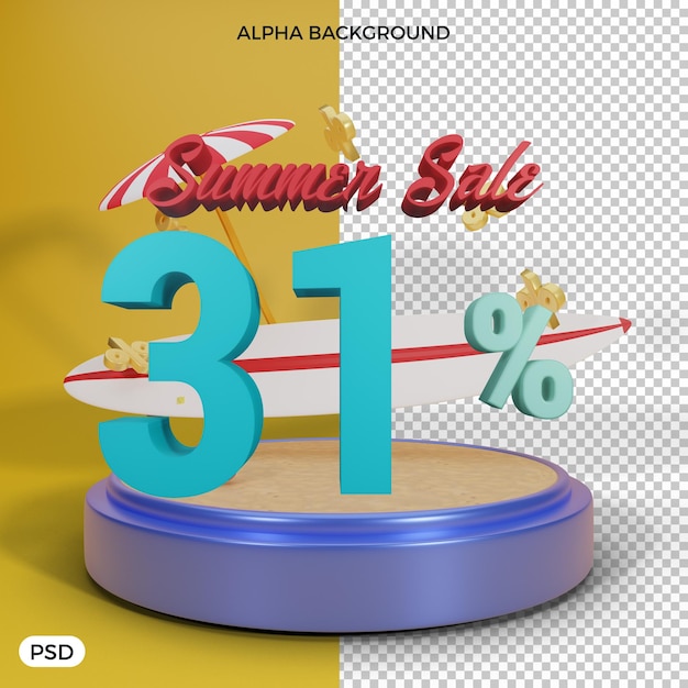 31 percent summer discount offer 3d render