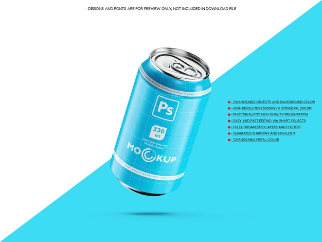 330ml Energy Drink Soda Beer Can Mockup N1