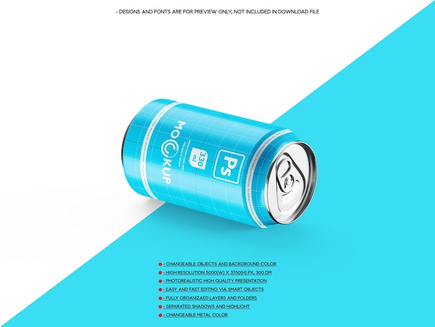 330ml Energy Drink Soda Beer Can Mockup N2