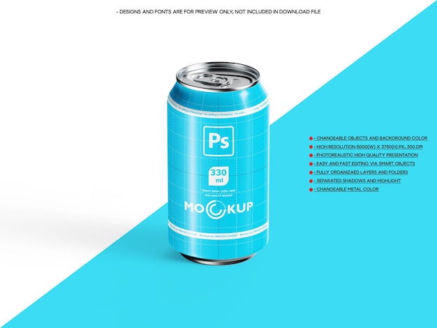 330ml Energy Drink Soda Beer Can Mockup N3