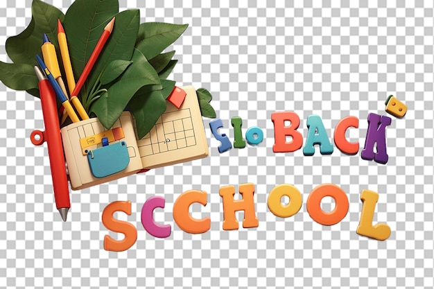 PSD 33d animation style school accerioes pen bag book school clock boy behind packback