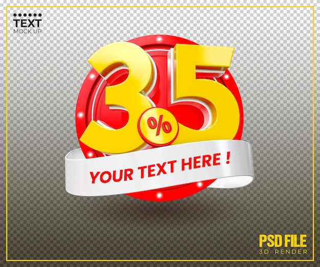 35 percent with text mockup on white curve banner realistic 3d rendering