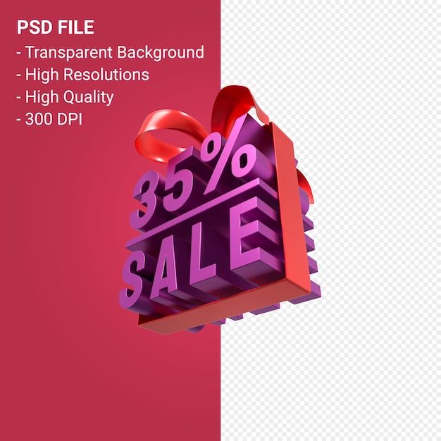 35 percentage sale with bow and ribbon 3d design isolated 