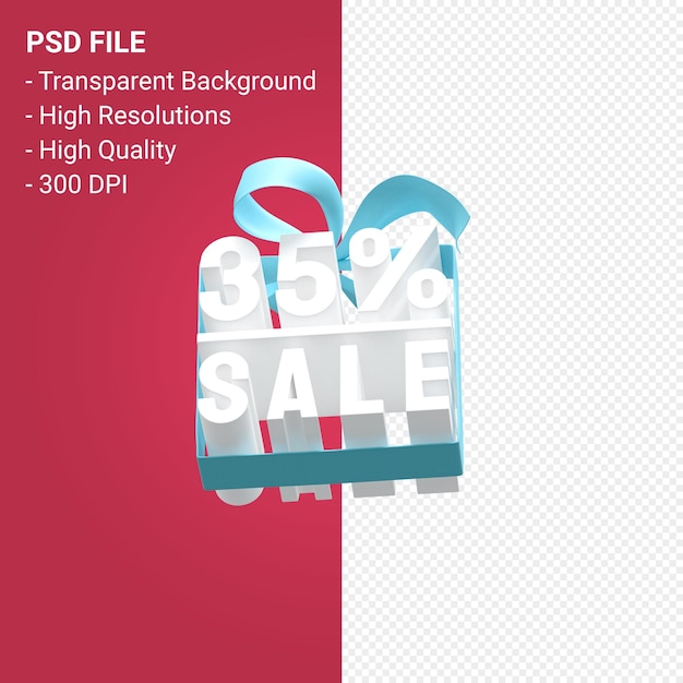 35 sale with bow and ribbon 3d design on isolated background