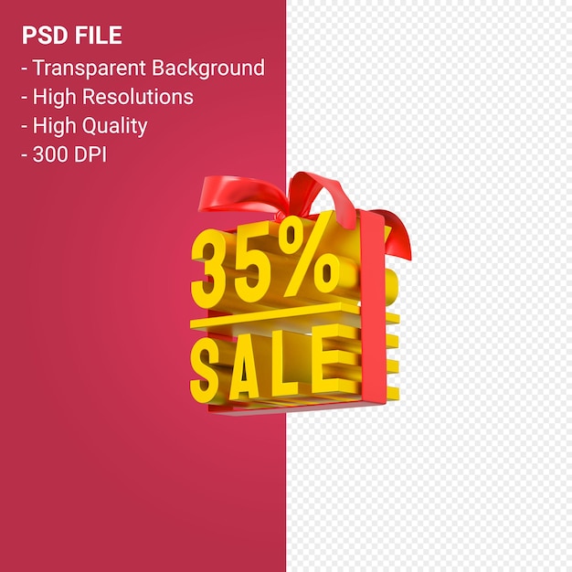 35% sale with bow and ribbon 3d design isolated