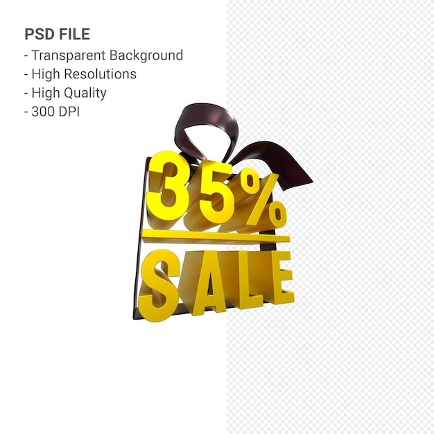 35% sale with bow and ribbon 3d design isolated