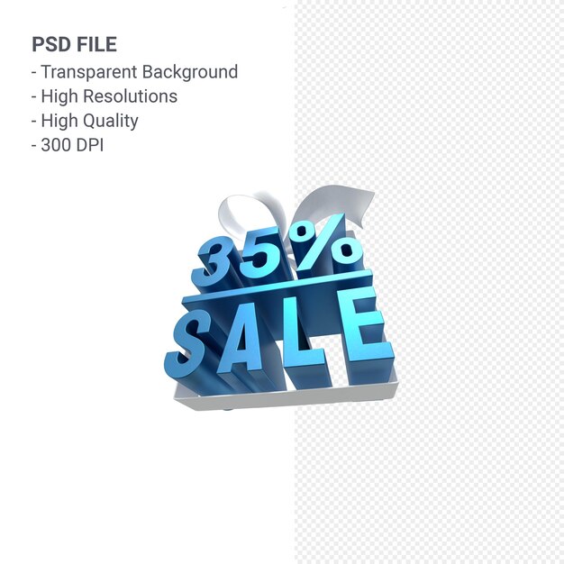 35% sale with bow and ribbon 3d design isolated 