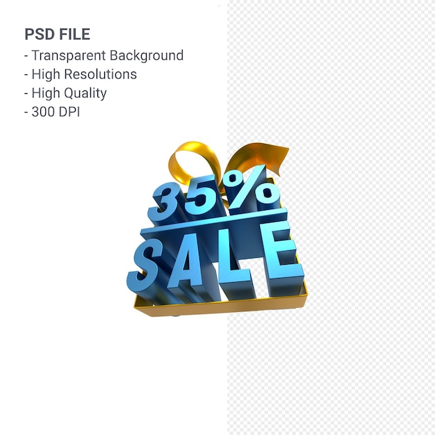 35% sale with bow and ribbon 3d design isolated 