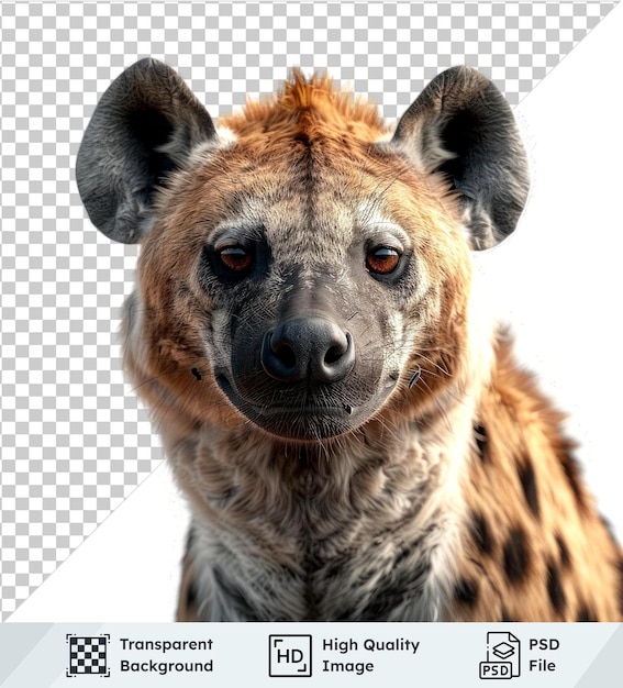 PSD 39393d hyena character with black ears brown eyes and black nose on transparent background3939