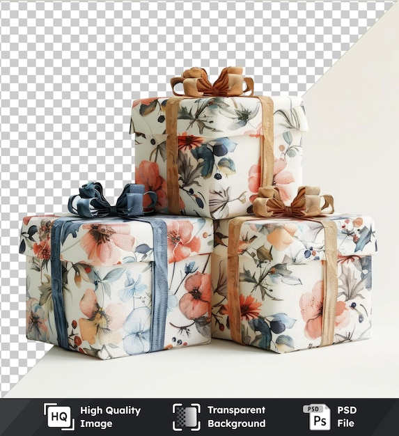 PSD 3939premium gift boxes with blue flower white wall and brown strap3939