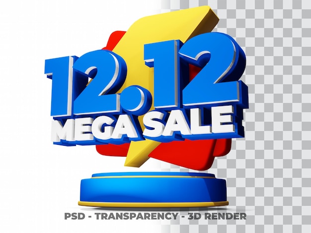 3D 12.12 Shopping Day Sale Mega Sale with Transparency Background