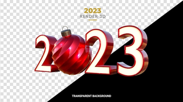 PSD 3d 2023 with christmas ball high quality render glossy red texture