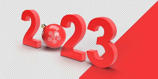 PSD 3d 2023 with christmas ball render for the happy new year and christmas design, and glitter.