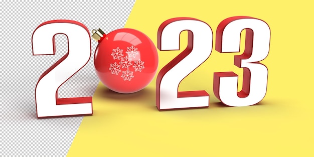 3d 2023 with Christmas ball render for the happy new year and Christmas design, and glitter.