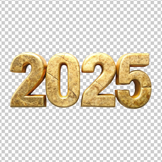 3d 2025 text with fluid golden stone on transparent background