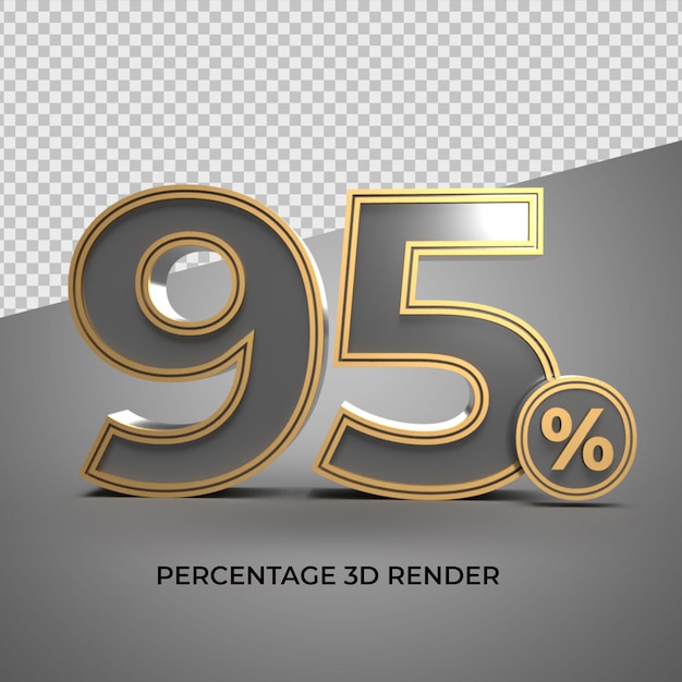 3D 95 Percentage  number black gold