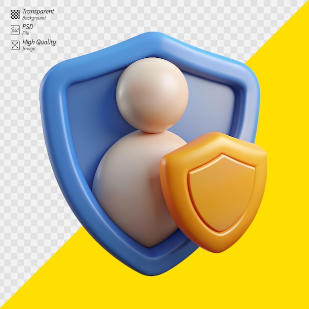 3D abstract character shielded by security icon