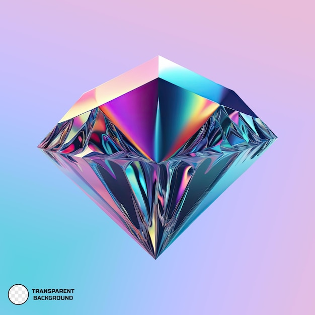 3d abstract diamond shape with holographic gradient colors on transparent background