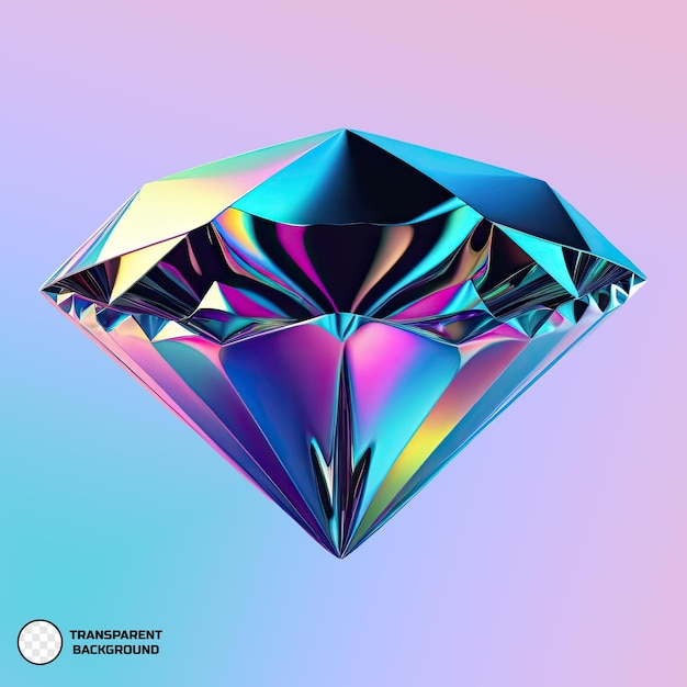 PSD 3d abstract diamond shape with holographic gradient colors on transparent background