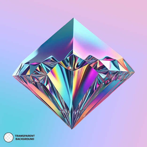 3d abstract diamond shape with holographic gradient colors on transparent background