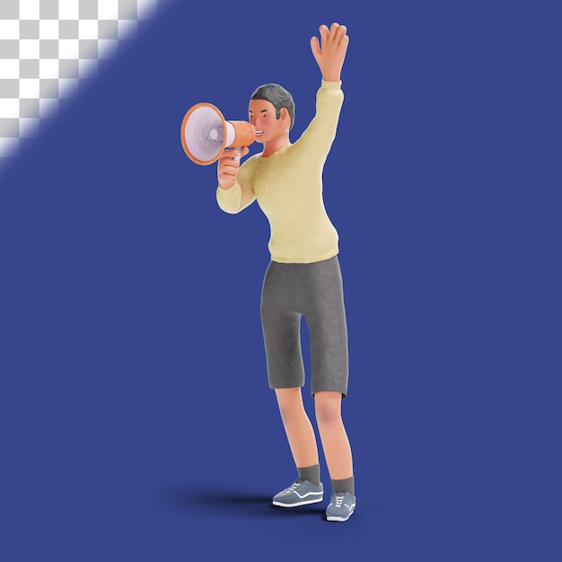 3D African American teenager boy shouting with megaphone Illustration