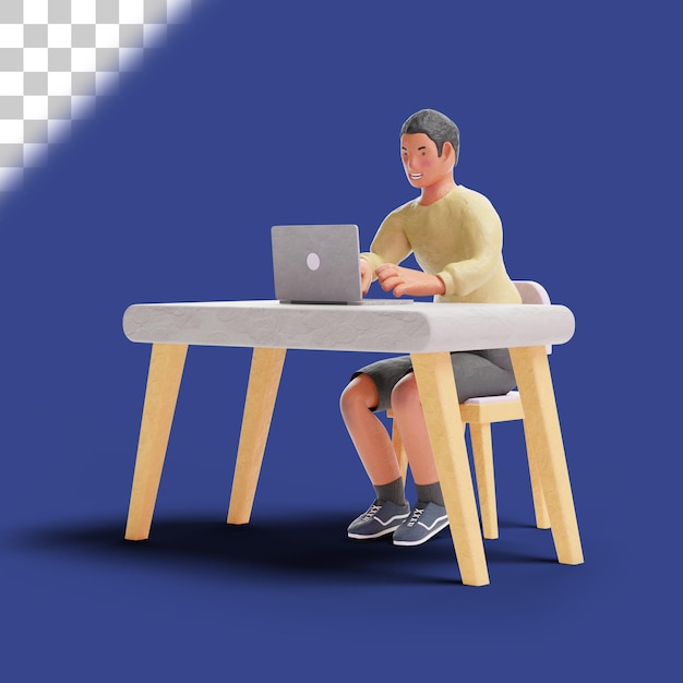 3D African American teenager boy using laptop Illustration