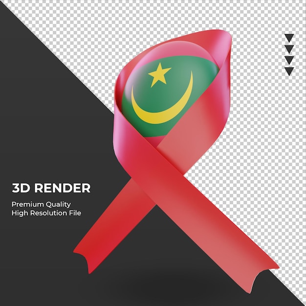 3d aids day Mauritania flag rendering right view