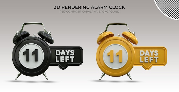 3d alarm clock on 11 days left Premium Psd