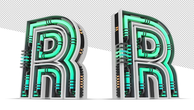 3D alphabet letter with green neon light effect