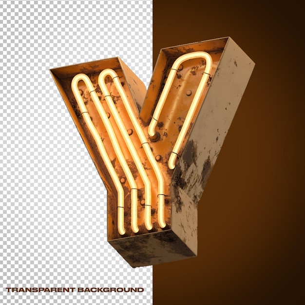 PSD 3d alphabet letter y iron with neon light yellow orange