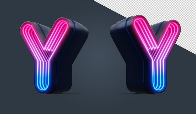 3d alphabet with colorful neon light inside 3d rendering