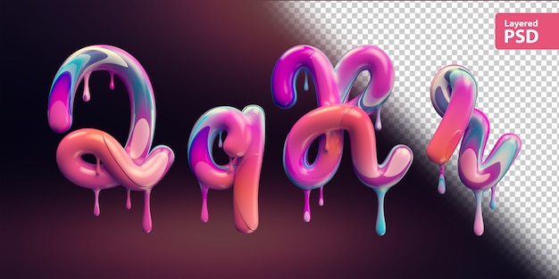 3d alphabet with melting colorful paint. Letters Q q R r.