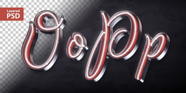 PSD 3d alphabet with shining neon shape