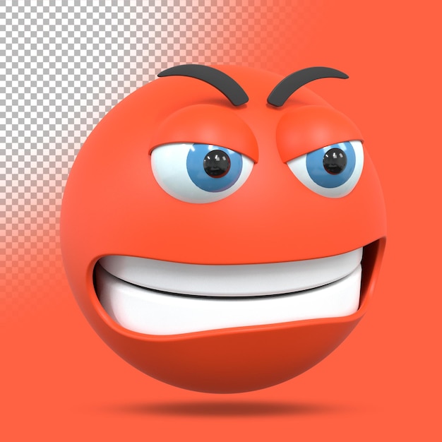 3d angry emoji. Three dimensional render illustration.