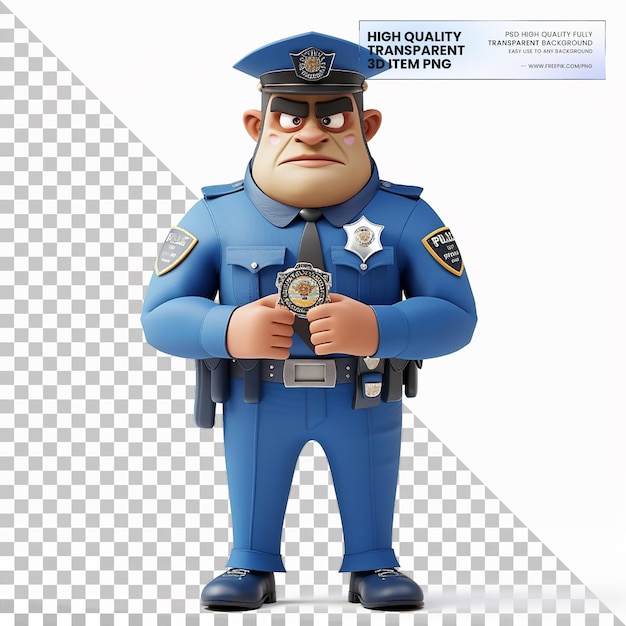 3D animated police officer on transparent background