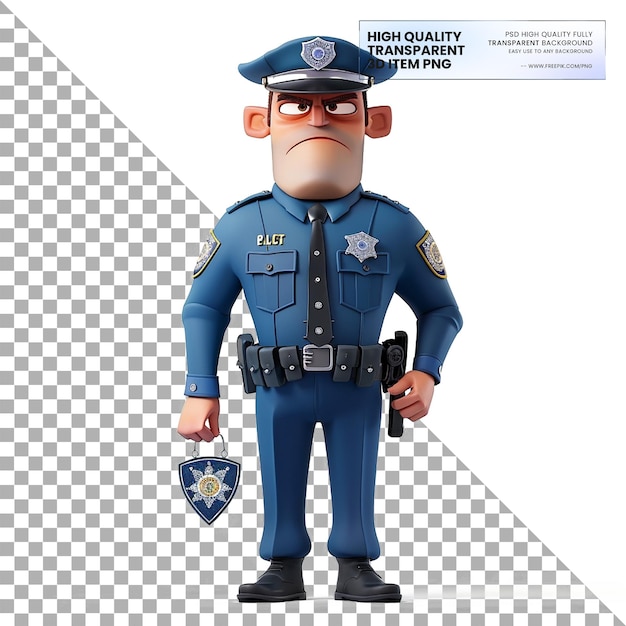 3D animated police officer on transparent background