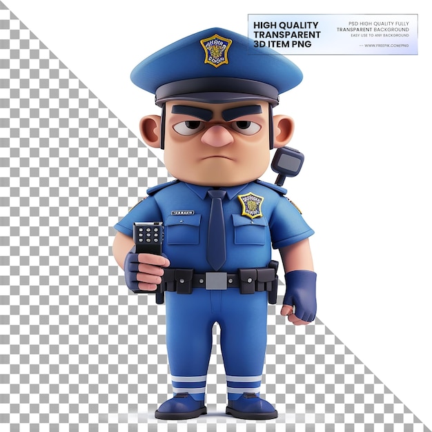 PSD 3d animated police officer on transparent background