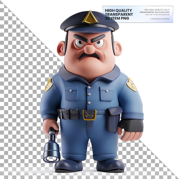 3D animated security guard on transparent background