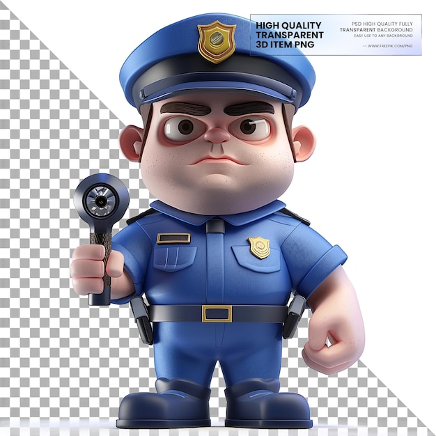 3D animated security guard on transparent background