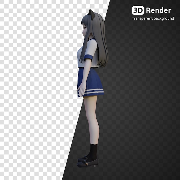 3d anime school girl with cat ears