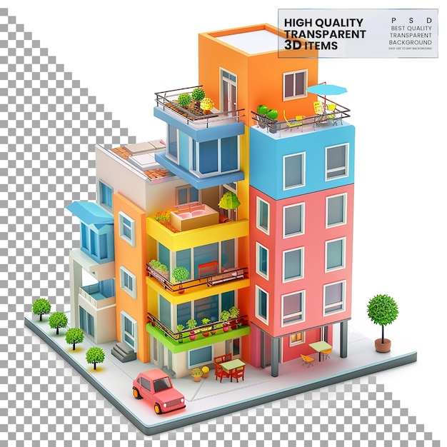 PSD 3d apartment icon a colorful 3d apartment icon on transparent background