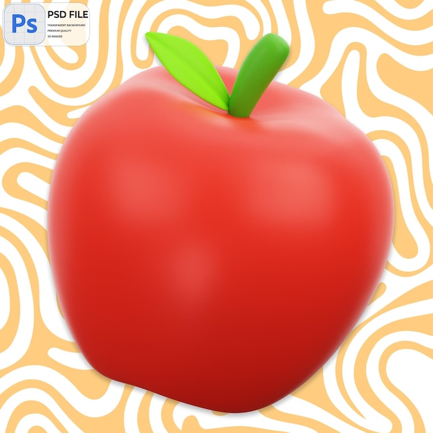 3D Apple Render Icon Isolated PNG Illustration PSD Template