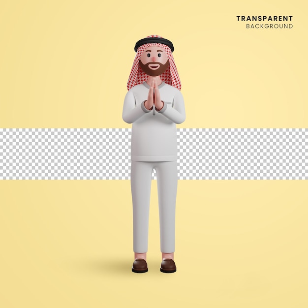 3d arabian male character shows greeting gesture