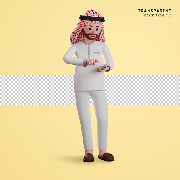 3d arabian male character using smartphone