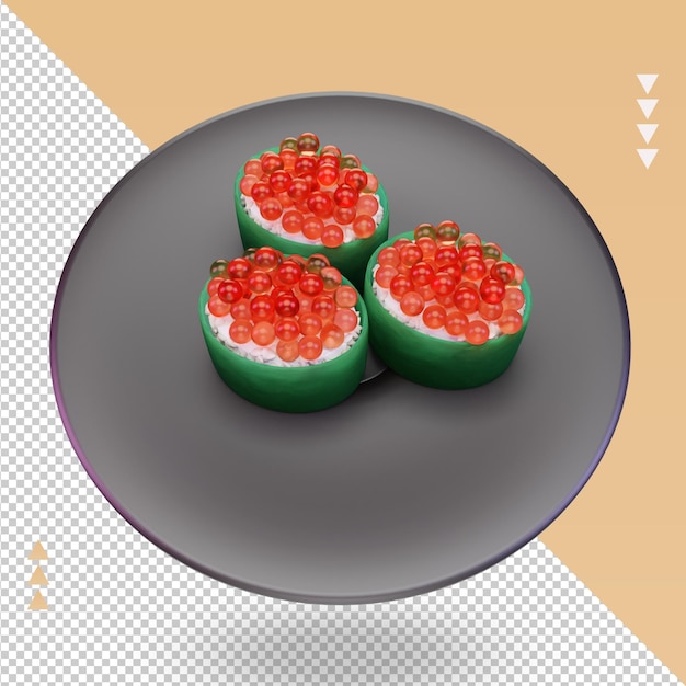 3d Asian food Ikura Sushi rendering top view