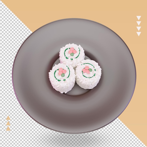 3d Asian food Uramaki rendering top view