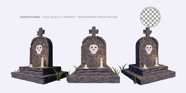 3D Asset Halloween Gravestone With Candlelight in 3 Different Angle