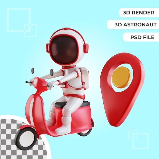 3d astronaut character is riding scooter in location isolated premium psd