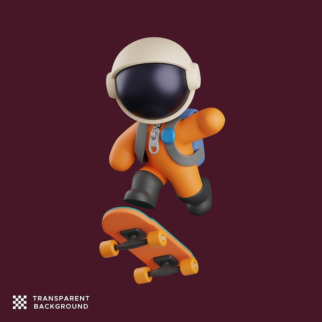 3d astronaut doing freestyle jumping on the skateboard. cute illustration